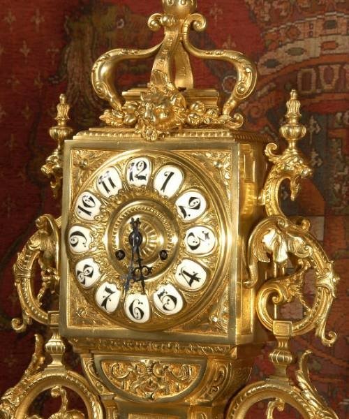 fig 3. Large and Stunning Gilt Brass Gothic Clock Set with Dragons by Vincenti et Cie.
